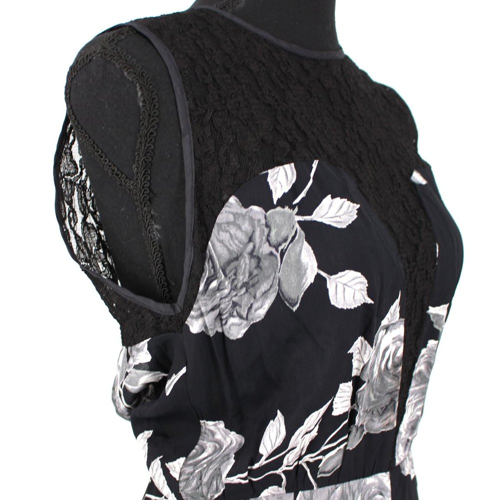 Reformation Black White Floral Lace Trim Hem Satin Maxi Sheath Dress XS Small - Picture 2 of 8